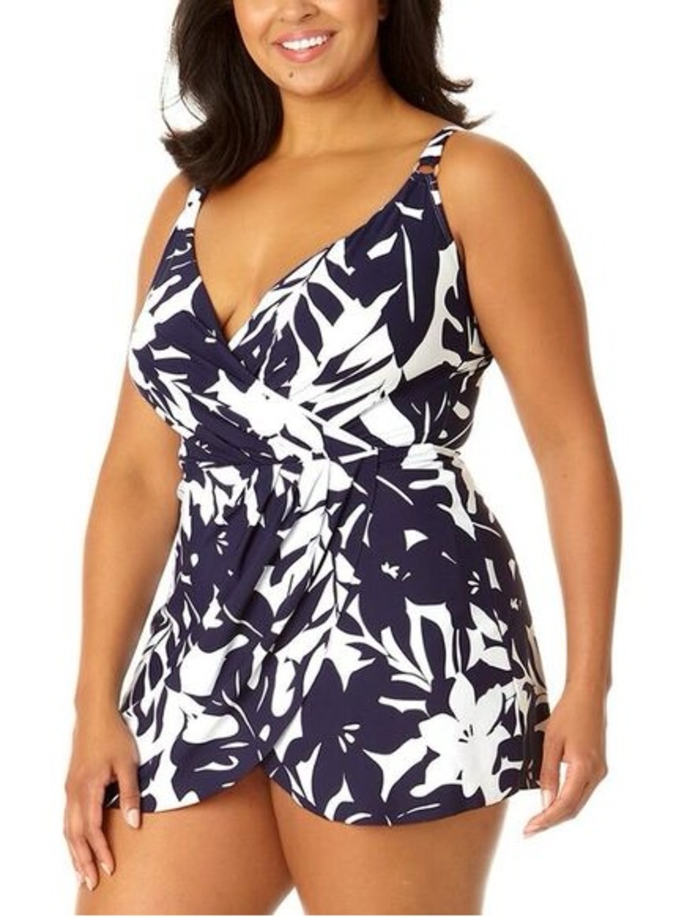 NEW Anne Cole Surplice Maillot Swim Dress Size 20W Blue White NWT Vacation